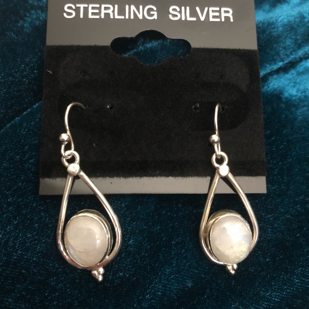 Moonstone & Sterling Silver French Hook Earrings NWT - Picture 3 of 8